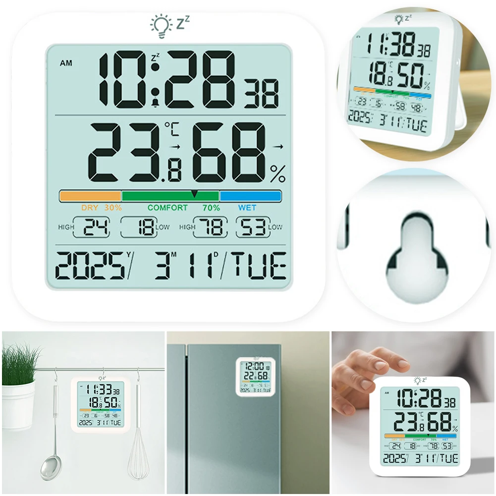 Multifunctional Hygrometer with Backlit Home Weather Station Wireless Temperature Humidity Meter for Humidity Gauge Meter Sensor