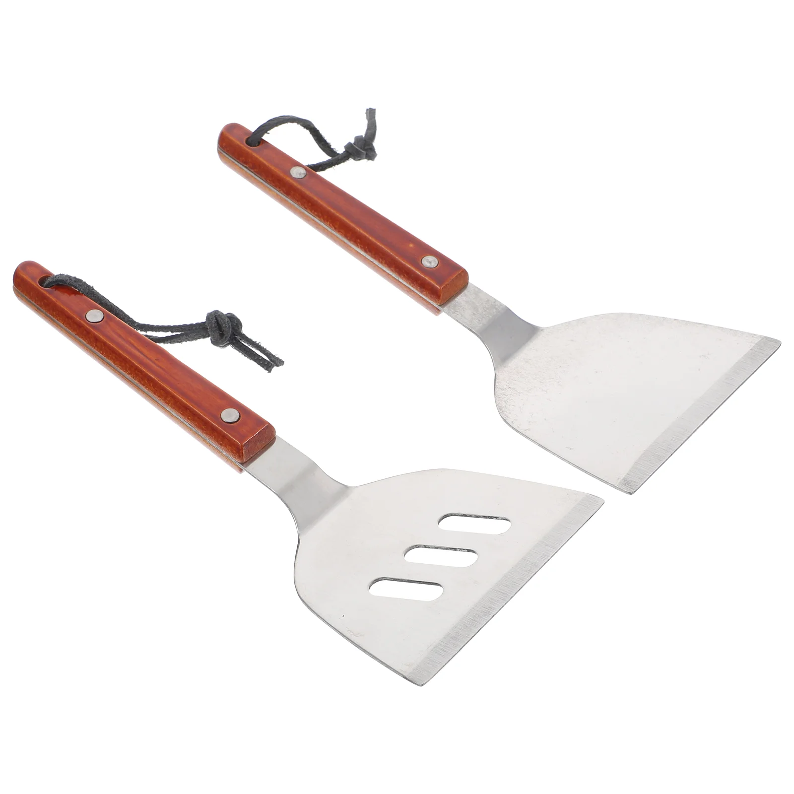 

2PCS Wooden Handle Multifunctional Steak Spatula Stainless Steel Pizza Cooking Kitchen Server (Small + Small Hollo