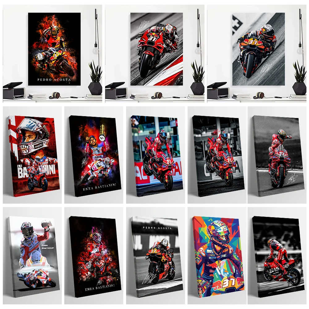 Pôster Enea Bastianini Pedro Acosta MotoGP em Tela, Arte de Parede Personalizada, Impressão de Imagens para Decoração de Quarto de Fãs, Mural Artístico