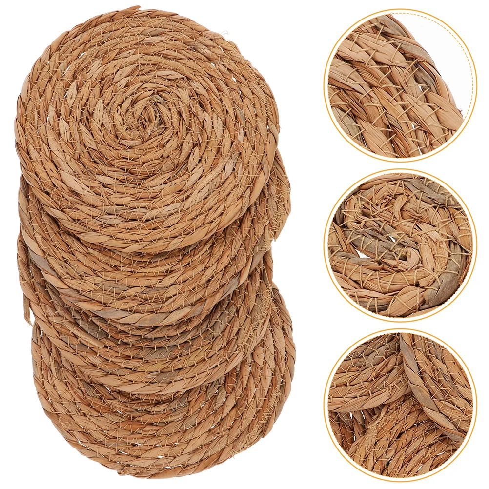 

4pcs 4.72 Inch Round Woven Straw Placemats Heat Insulated Anti-Slip Coasters For Tea Cup Pot Bowl Farmhouse Dining Boho Rattan