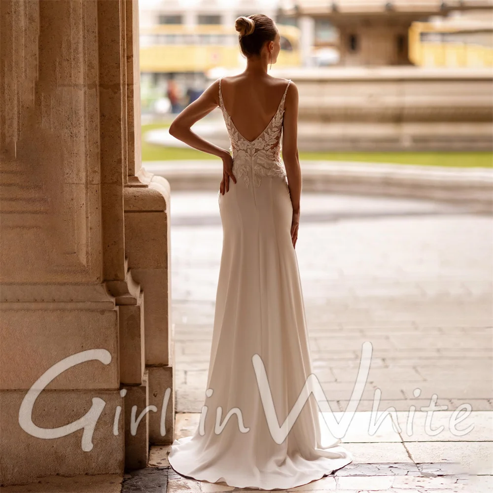 Robe de mariée sirène à col en V Boho, appliques en dentelle, robe de mariée dos nu, adaptée aux patients