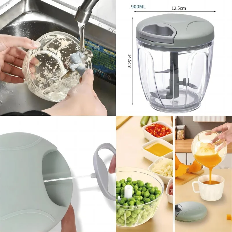 1pc Manual meat grinder, garlic mincer, rotary garlic press, vegetable onion cutter, kitchen cooking accessories