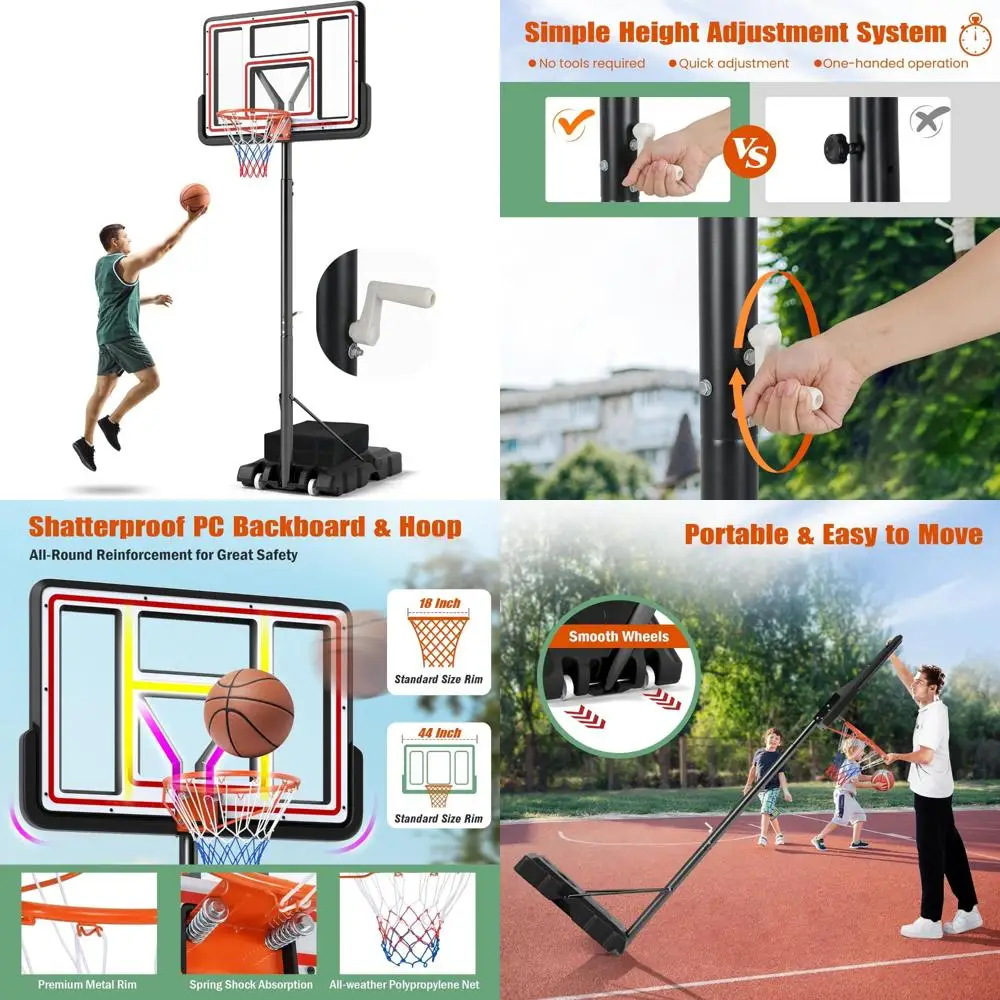 

Adjustable Height Outdoor Basketball Goal System 7.4-10 FT with 44 Inch Shatterproof Polycarbonate Backboard for Enhanced Durabi