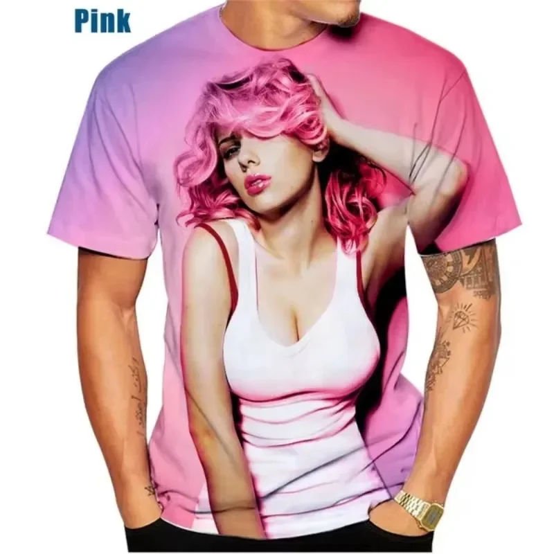 

Scarlett Johansson 3D printed casual men's T-shirt, Harajuku hip-hop short-sleeved round-neck street T-shirt