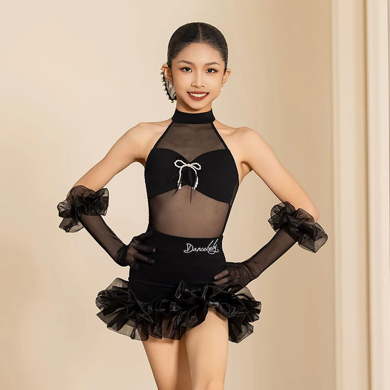 

New Latin Dance Costume Children Tango Waltz Competition Clothes Girls Samba Training Wear Performance Dress With Gloves VBH1670