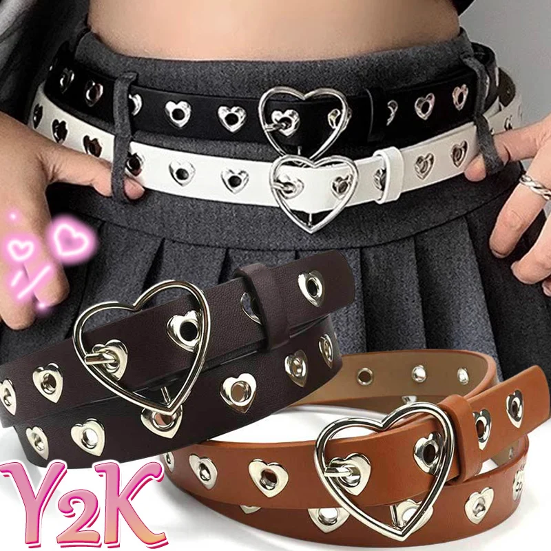 

Y2K Millennium Maillard Style Sweet Cool Heart-shaped Button Hollow Belt Simple Fashion Versatile Premium Feel Designer Belt