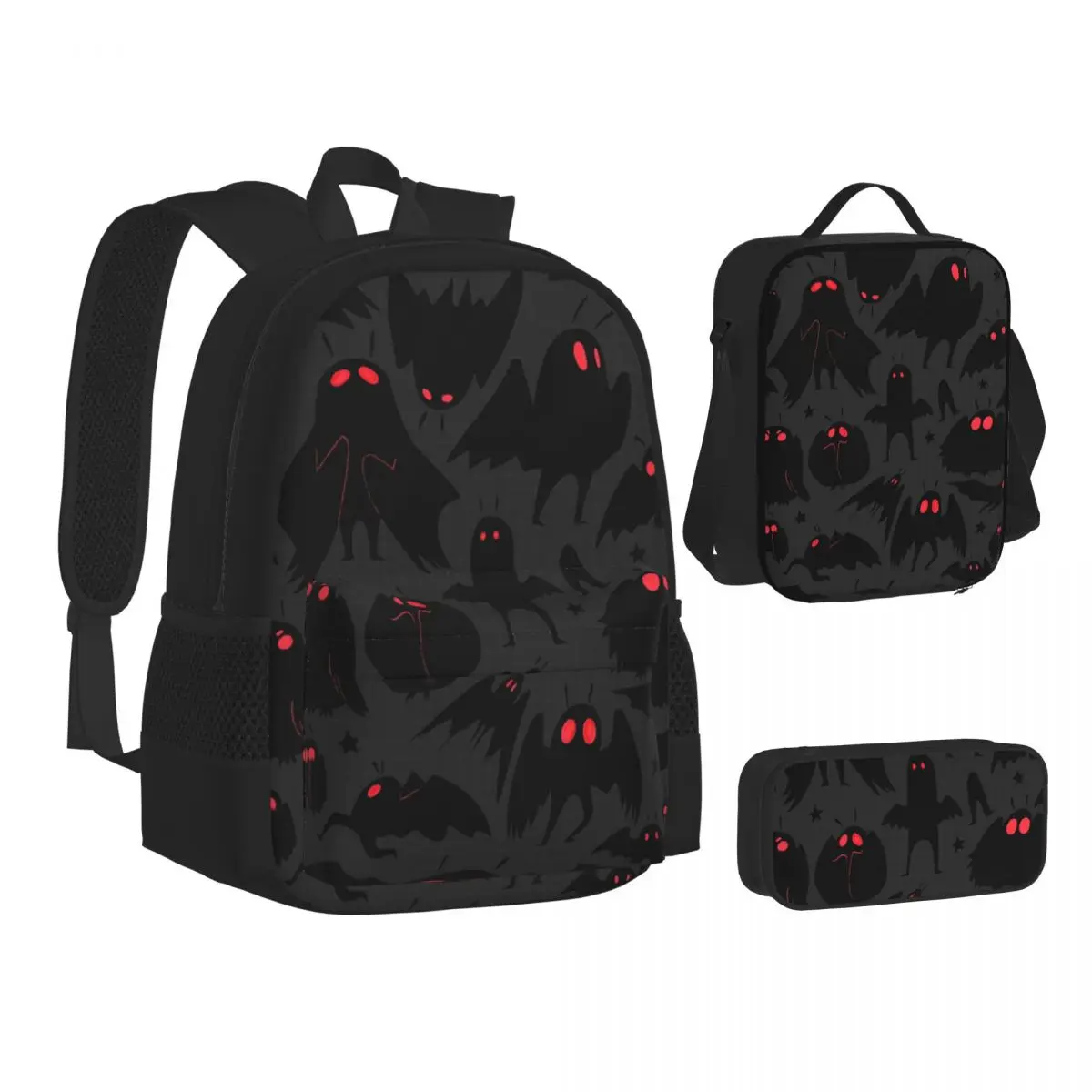 

Cute Cryptids Mothman Pattern Backpacks Students Bookbag School Bags Kids Rucksack Lunch Bag Pen Bag Three-Piece Set