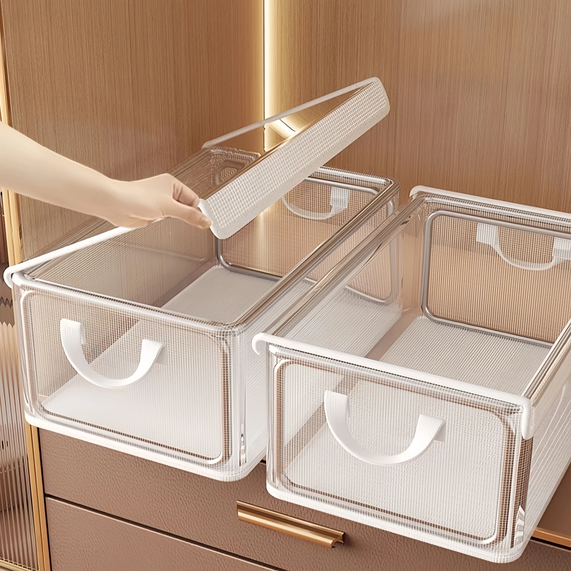 6 Stück transparente PVC-Aufbewahrungsboxen mit Deckel und stabilem Stahlrahmen, wasserdicht, geeignet als Aufbewahrungskorb für Unterwäsche, ideal für den Einsatz im Haus und im Studentenwohnheim,