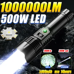 1000000LM 500W High Power LED Rechargeable Flashlights 5000MAH Ultra Powerful Flashlight LED Camping Spotlight Tactical Torch