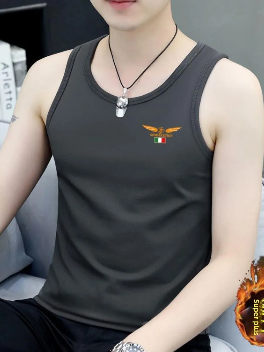 

Men's Fce Lined Thiened Sports Vest Svel Fitn Crossbar Vest Autumn Winter Inner Wear Warm Base Layer Tank Top