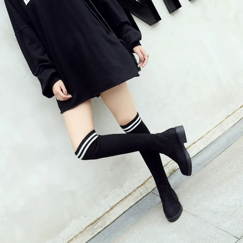 2026 Autumn/Winter Retro Fashion Knitted Warm Women's Boots Elastic and Comfortable Round Head Rubber Outsole Design Size 32-50