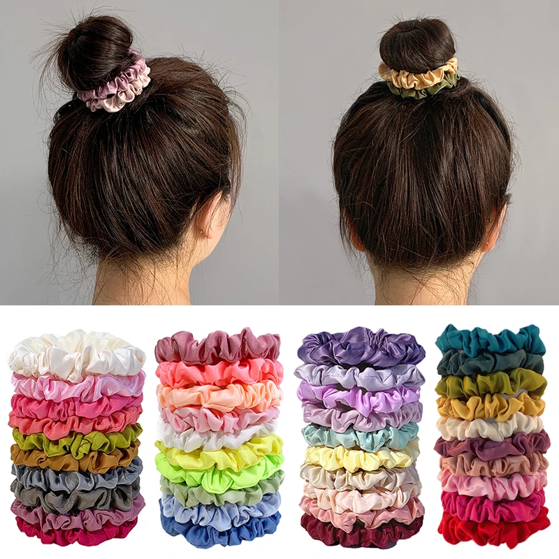 10 pcs/set Colorido Skinny Elastic Hair Bands Satin Scrunchies Ponytail Titular Cabelo Corda Simples Cabelo Tie Moda Acessórios para o cabelo