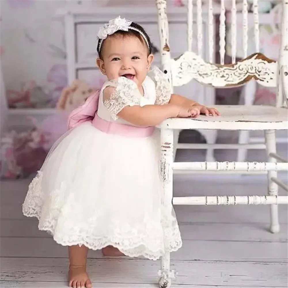 Ivory Flower Girl Dress Tiered Ruffle Knee Length Sleeveless Baby Girl Birthday Wedding Princess Party First Communion Gown