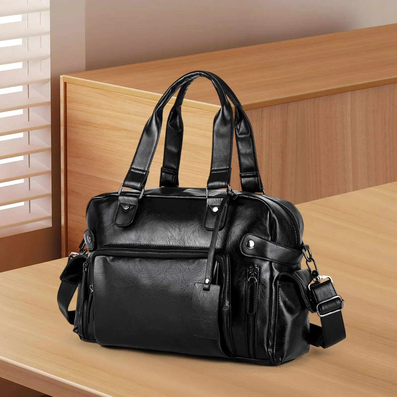 Mens Leather Shoulder Bag Premium Satchel Laptop Bag Adjustable Strap Water Resistant Top Handle Handbag for Work Outdoor Office