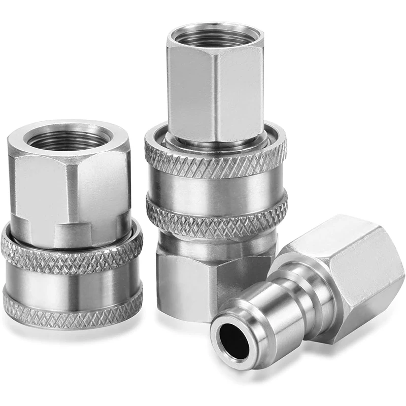 3/8 Inch 304 Stainless Steel Male and Female Quick Connector Kit Pressure Washer Adapter Set Quick Connector Plug