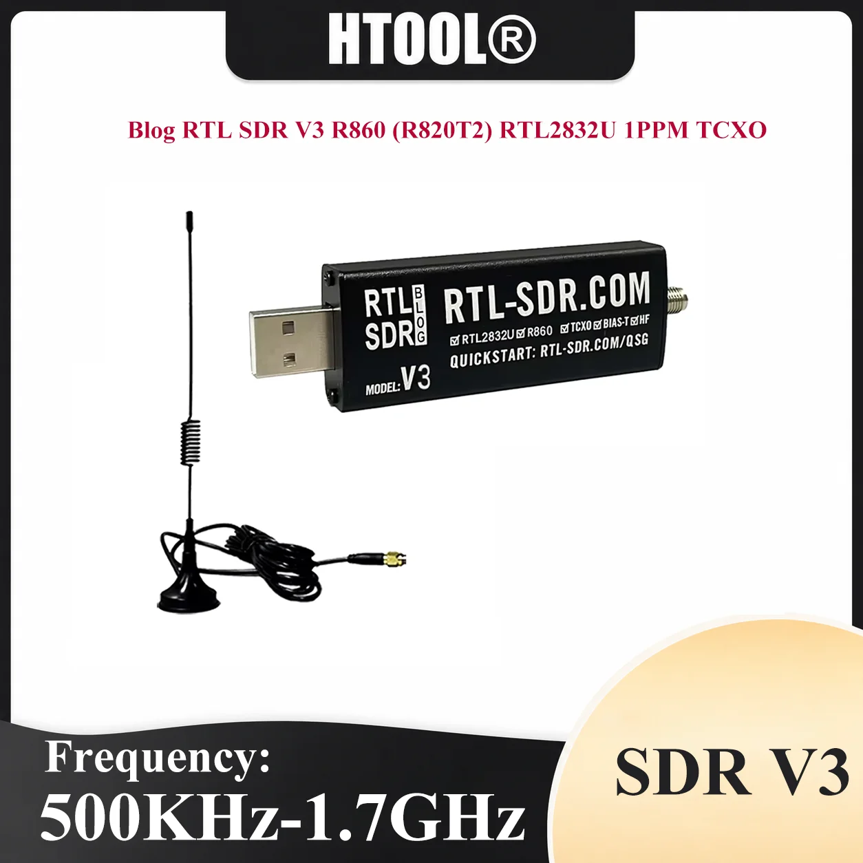 RTL-SDR Blog V3 Software Defined Radio R820T2 Upgrade R860 TCXO 500KHz-1.7GHz SMA RTL2832U HF Receiver