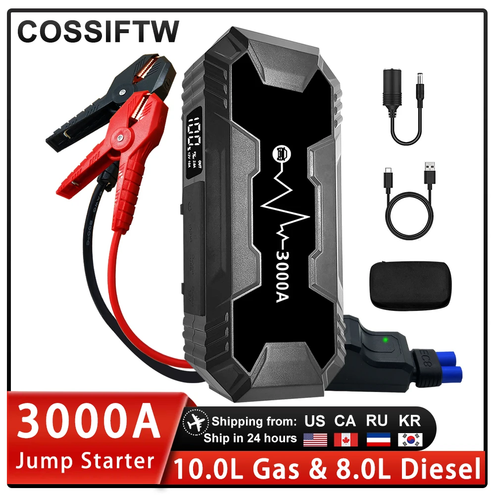 3000A 4000A Car Jump Starter 24000mAh Power Bank 12V Portable Emergency Start-up Charger for Car Booster Battery Starting Device