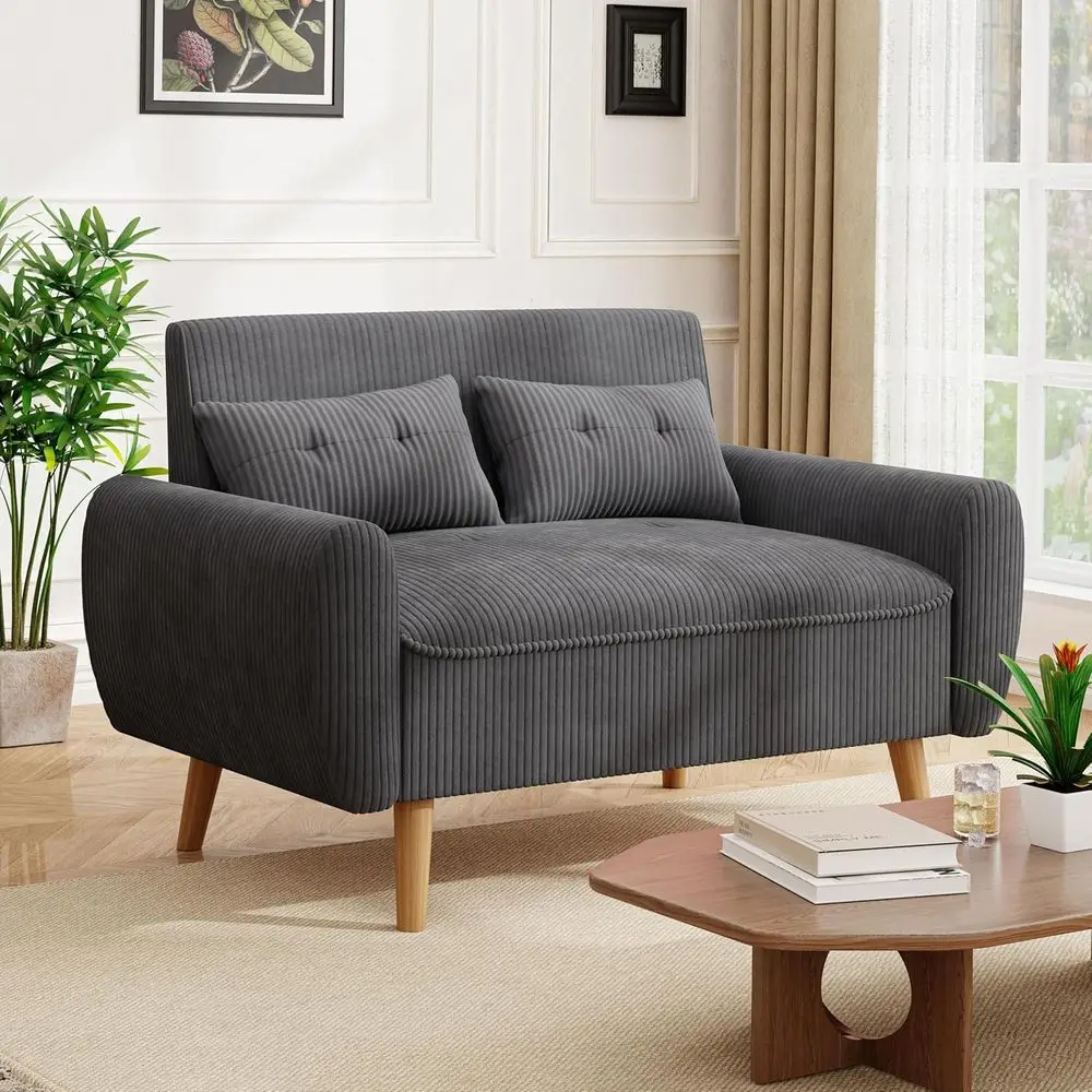 

47 Compact 2-Seat Loveseat Sofa with Tapered Legs, Grey Upholstery, Solid Wood Frame, Comfortable Foam Cushion for Small Spaces