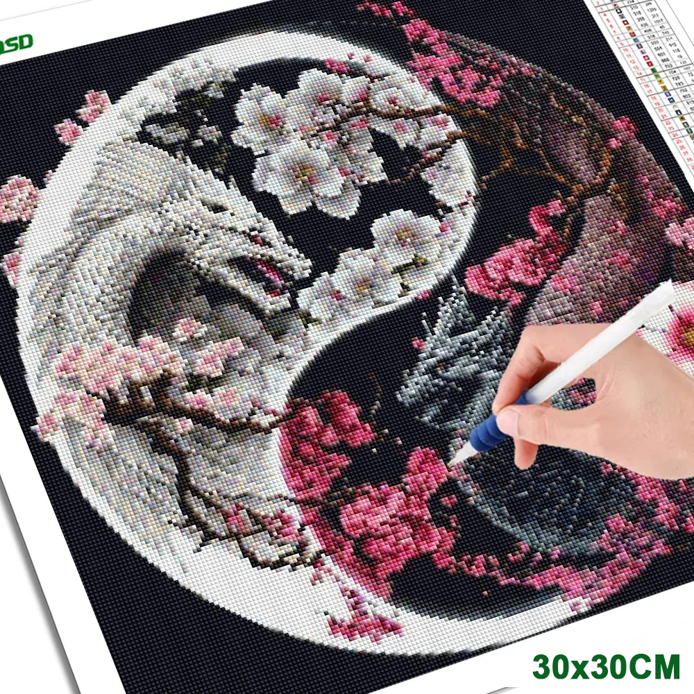 AZQSD 5d Diamond Painting Dragon Animal Mosaic Cross Stitch Kits  Picture Of Rhinestones Embroidery Sale Tai Ji Gift Handmade