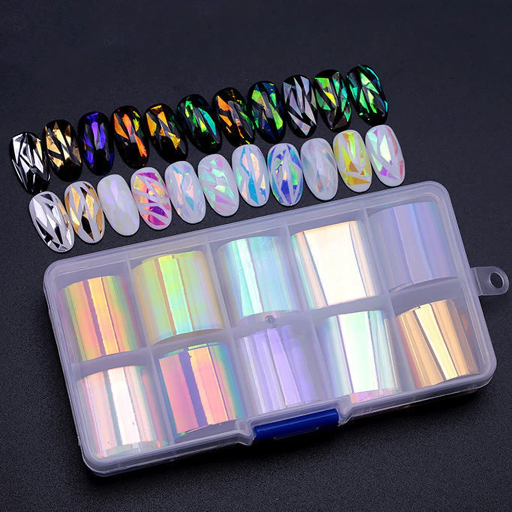 

Stickers Mirror Glitter Decal Transfer Paper Aurora Broken Glass Foils Nail Foil Film Nails Art Decoration Laser Cellophane