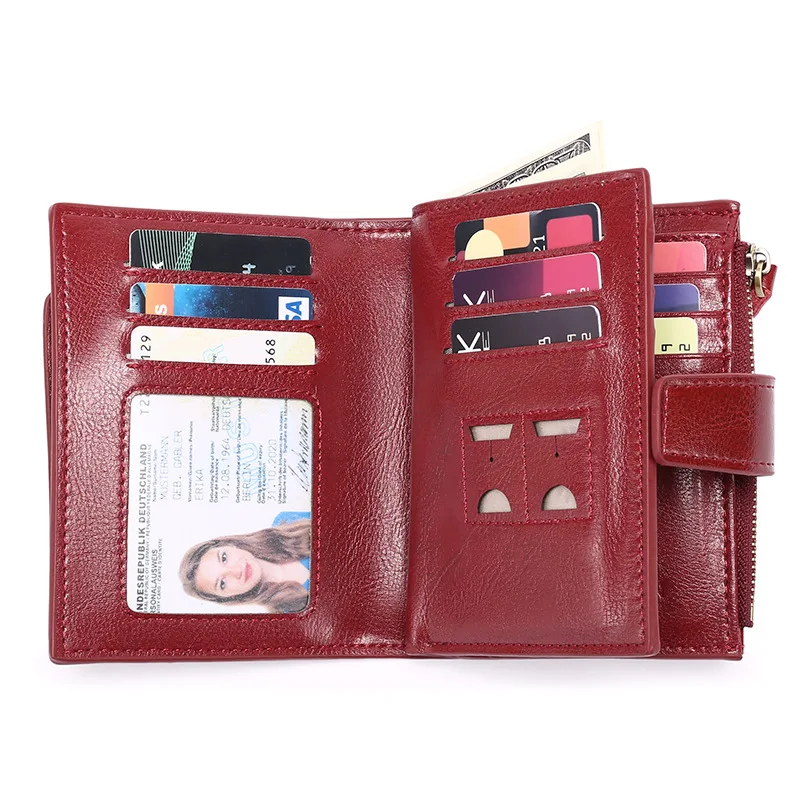 2024 New Short Women Wallets Genuine Leather Zipper Coin Pocket Women Purse Name Engraved Quality Card Holder Kpop Female Wallet