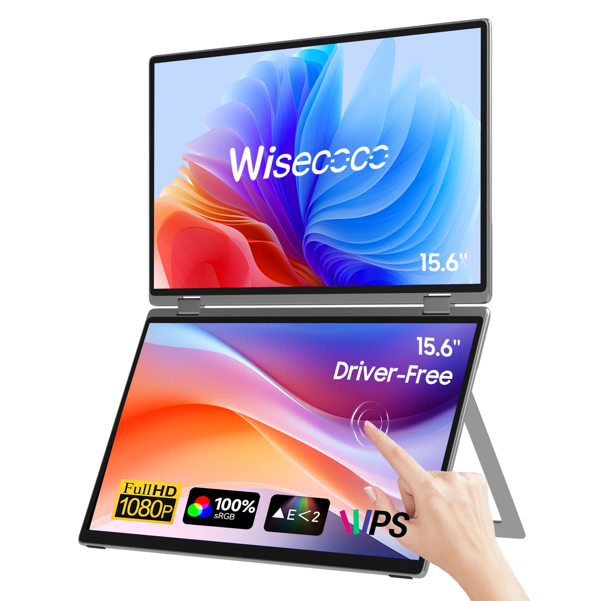 

15,6-дюймовый FHD 1080P 360 ° Складные сенсорные двойные мониторы UVC, 60 Гц, USB-C, штабелированный тройной портативный монитор для портативных ПК, Windows Mac