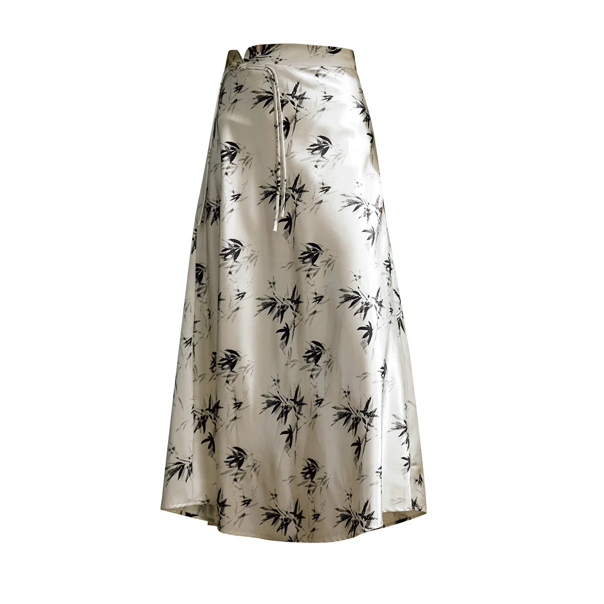 OLrain Prairie Chic Style Satin Skirt for Women 2025 Spring A-line Elegant Printing High-waist Tassels Button Skirts M56QB90120