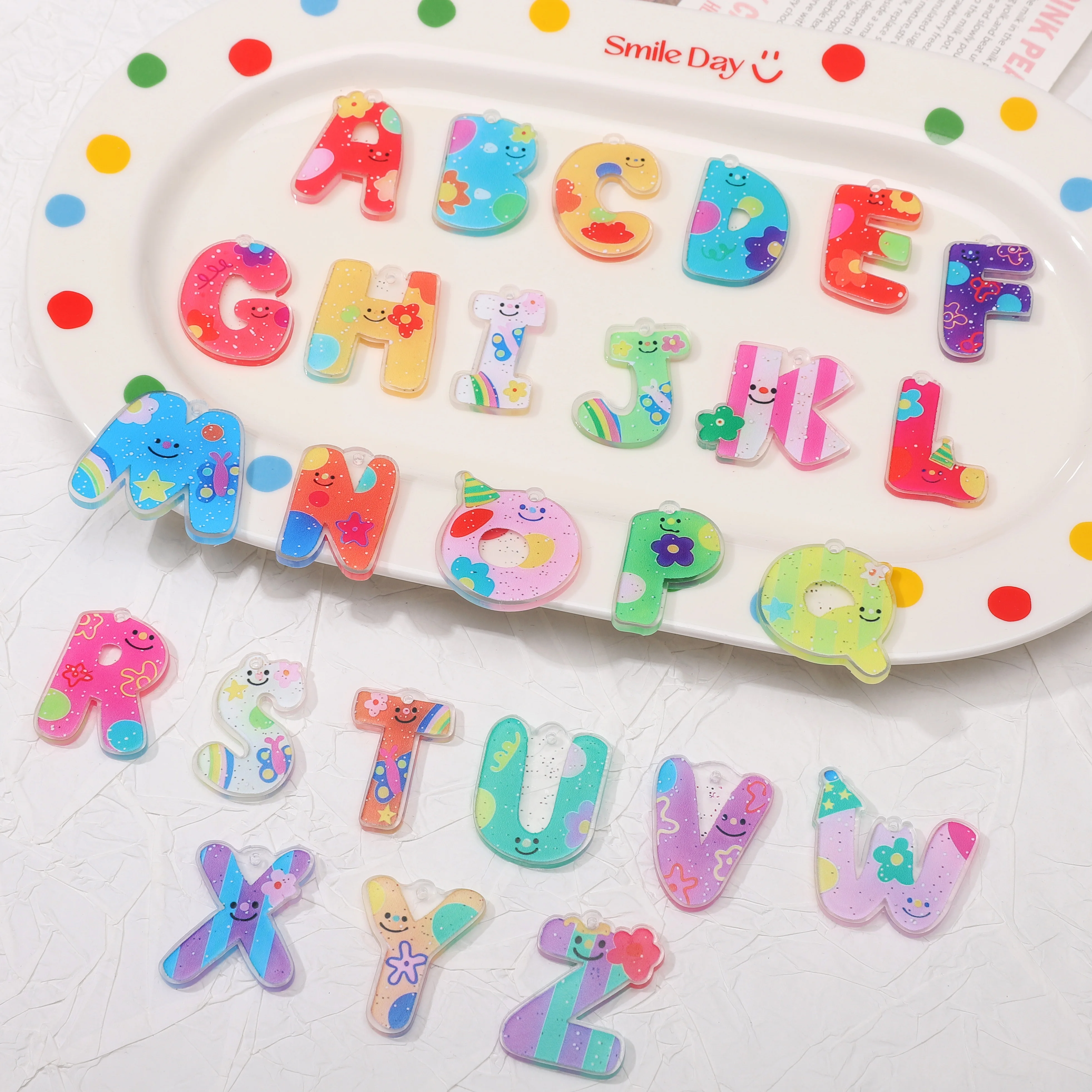 5/26Pcs/bag Multi Size Acrylic Colored Printed Letter Pendant For Making Drop Bracelet Necklaces DIY Jewelry Handmade Supplies