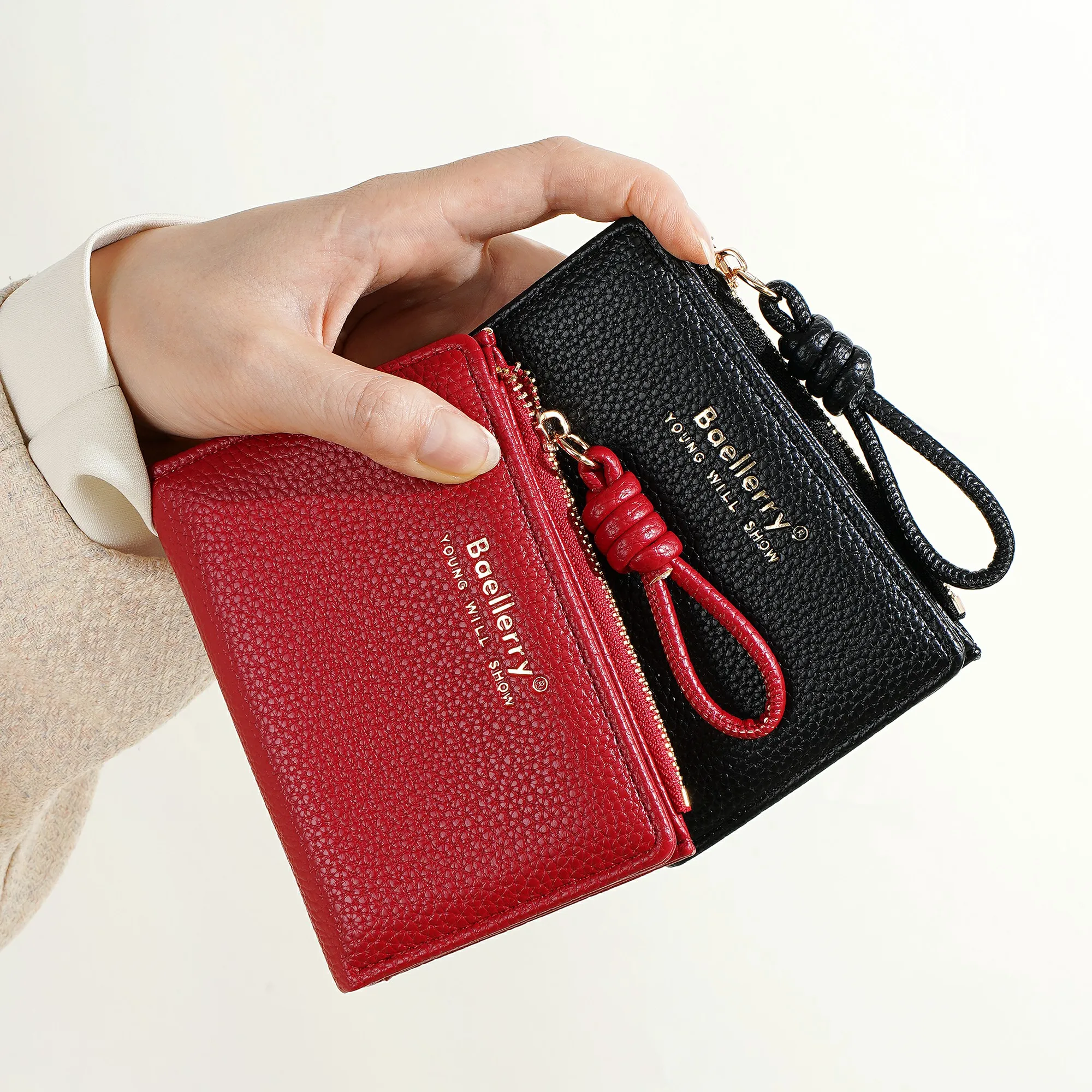 1 Stück – Baellerry Damen-Kurzgeldbörse, aus PU-Leder mit Handgelenkschlaufe, lässige Geldbörse mit Lychee-Muster, leicht, elegant, minimalistischer Stil, Alltagsgeldbörse – Detail 34