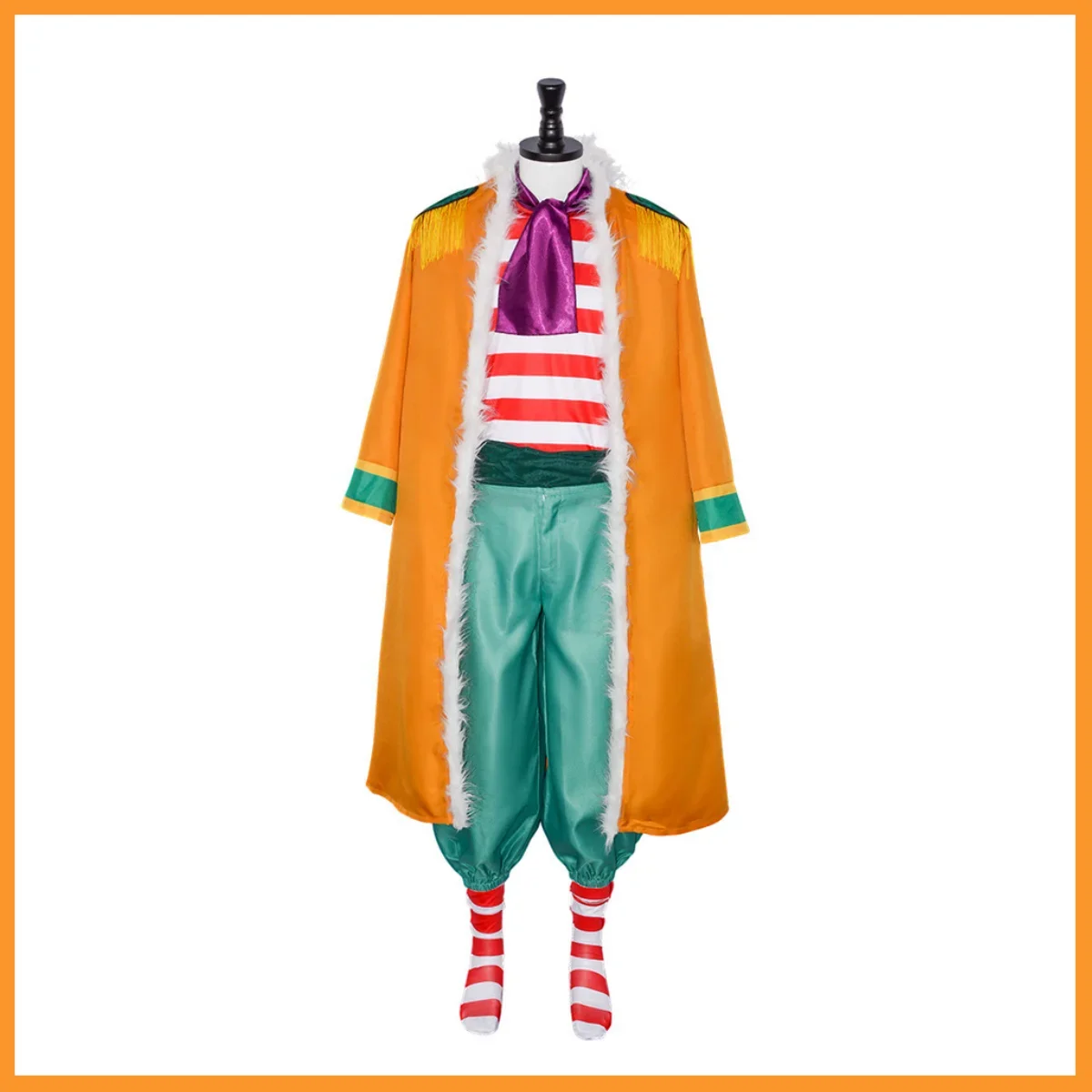 Anime Buggy Cosplay Costume Bara Bara No Mi Chop-Chop Fruit Wig Hat Yellow Cloak Stripe T-shirt Shoes Adult Man Christmas Suit