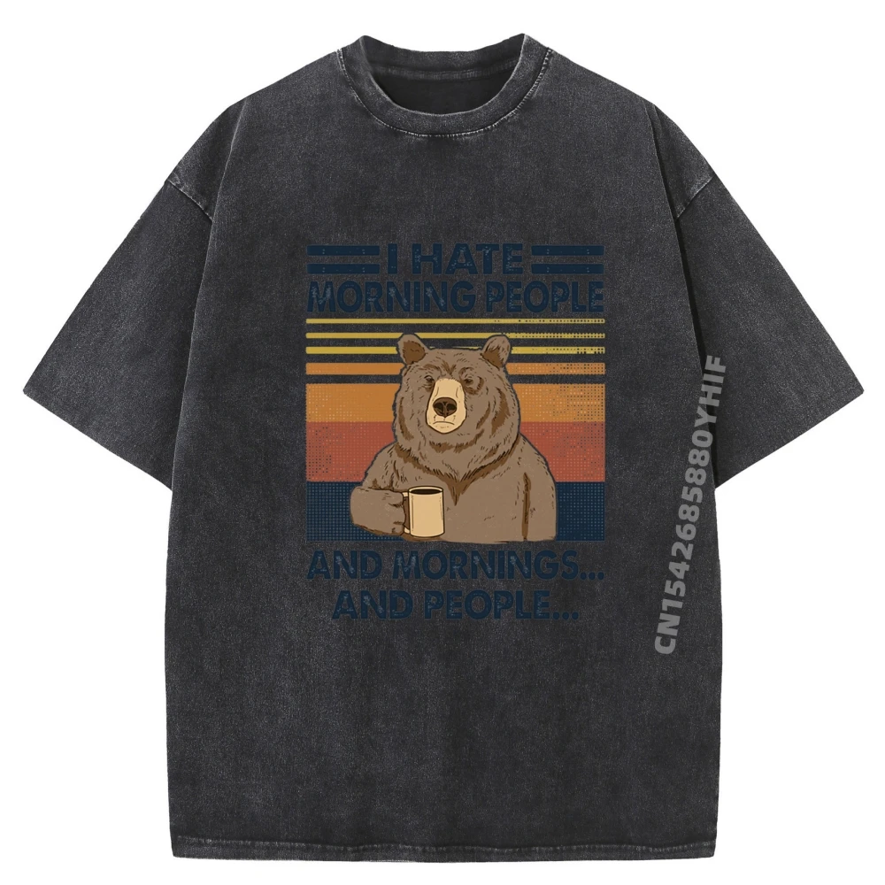 

Топы и футболки Hate Morning People, свободные вечерние мужские футболки с рисунком медведя, женские уличные потертые футболки
