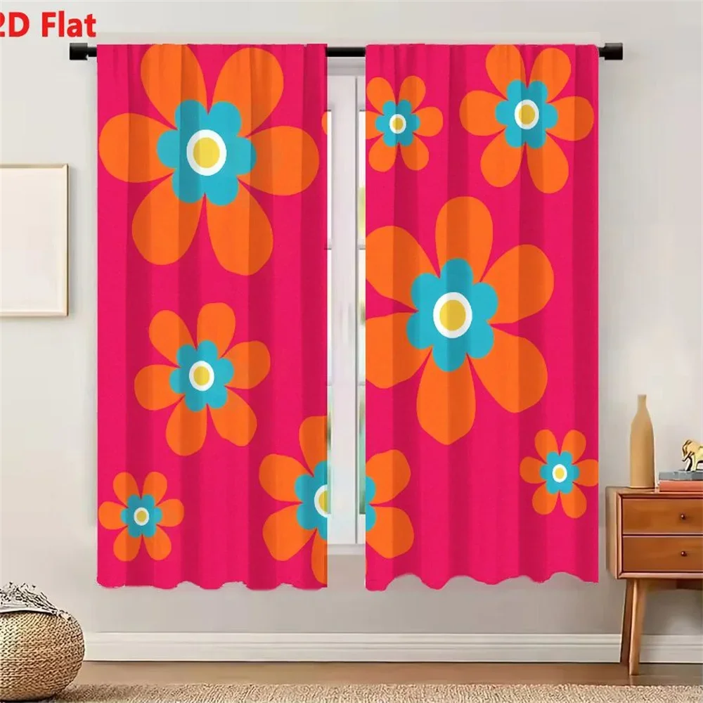Vibrant Floral Pattern Living Room Curtains Pink Orange Home Decor Curtain Panels for Bedroom Window Treatment