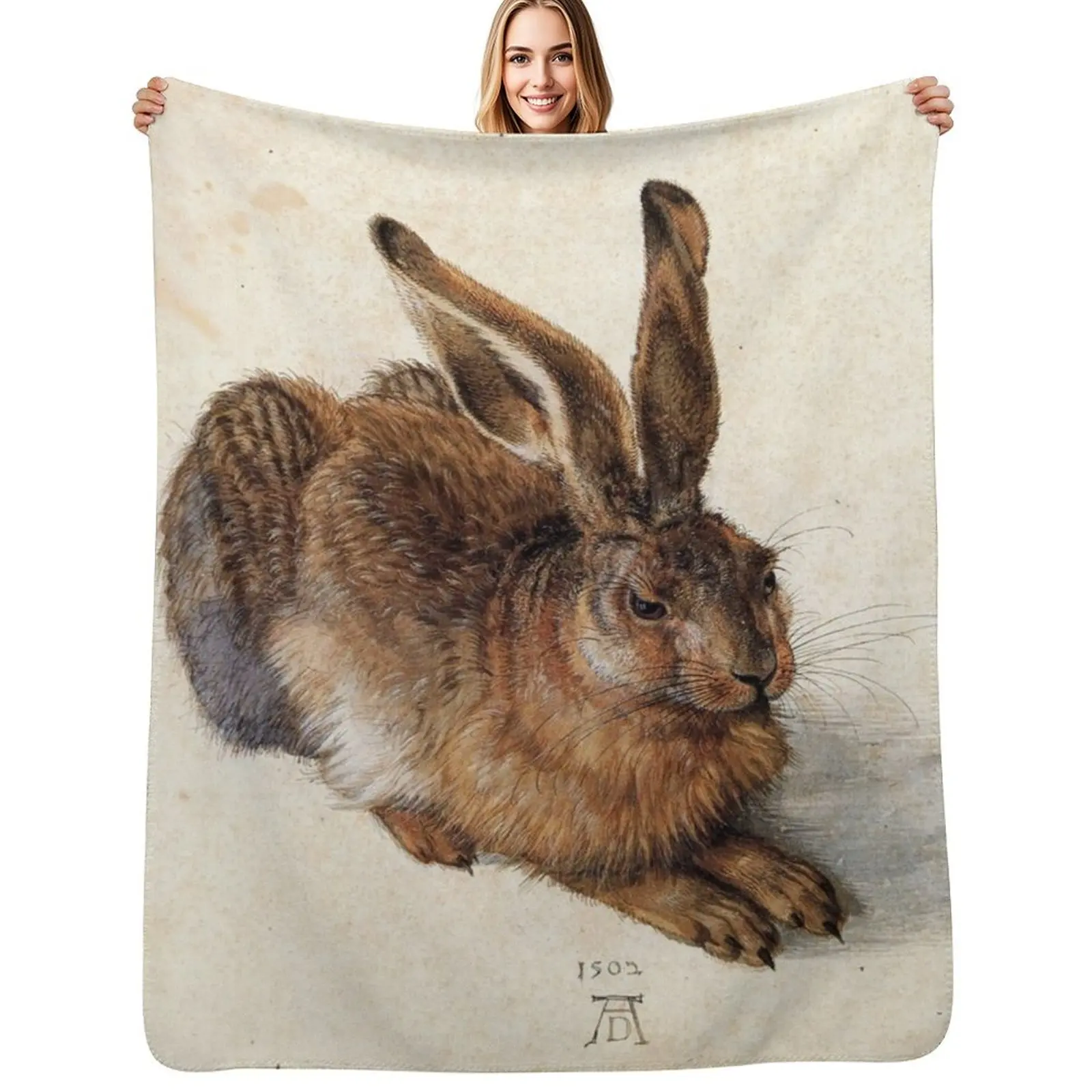 RABBIT - YOUNG HARE Antique Animal Drawings Throw Blanket Hairys Single Cute Retros sofa bed blankets and throws Blankets