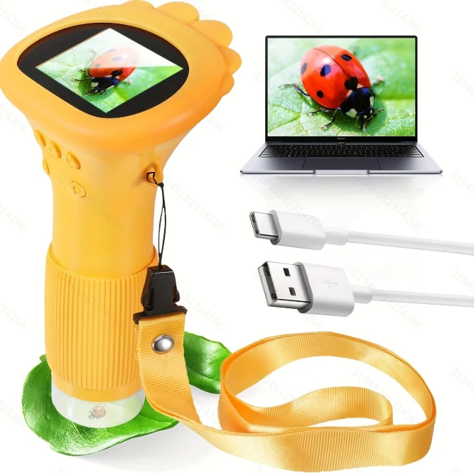 Microscope pour enfants, écran de 2 pouces, zoom 1000x, mini microscope portable, capacités photo et vidéo, cadeau de Noël ou d'anniversaire