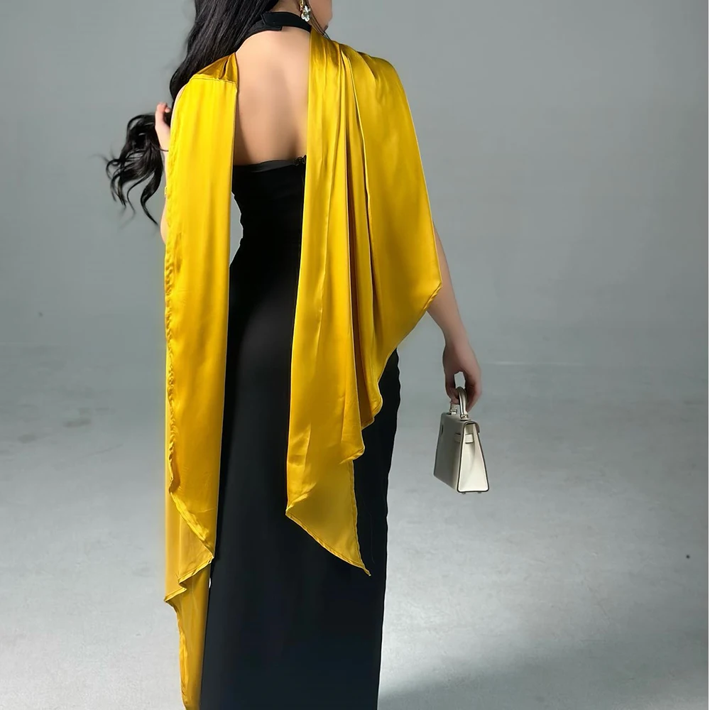 Customized Temperament  Contrast Color Ruched HalterAnkle Length Straight Vestidos Para Mujer Satin Sleeveless Zipper Back плать