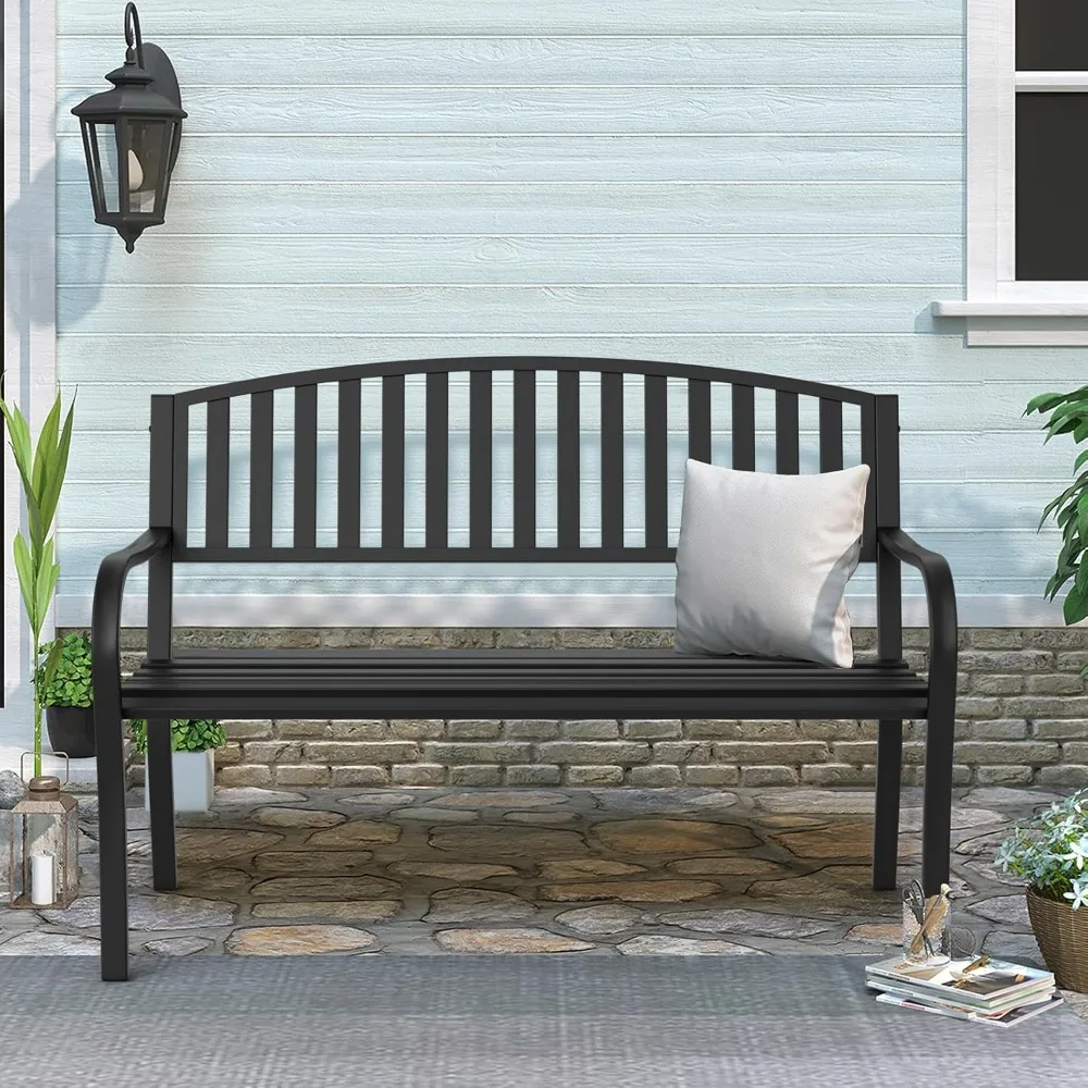 Outdoor Bench, Weatherproof Anti-Rust Heavy-Duty, Wrought Iron Metal Bench for Front Porch, Patio, Garden Bench