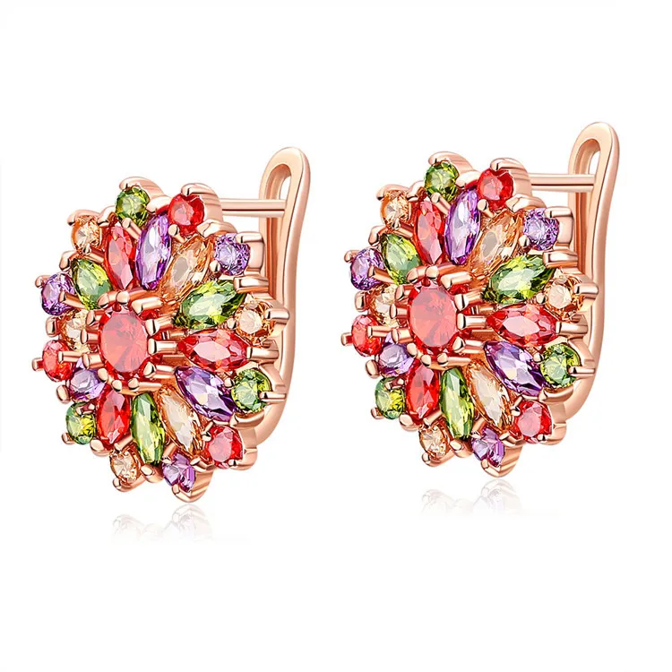 Natural Crystal Flower Earrings Real Jewelry Carved Gemstone Vintage Designer Talismans Rose Gold Plated Stone Gifts for Women