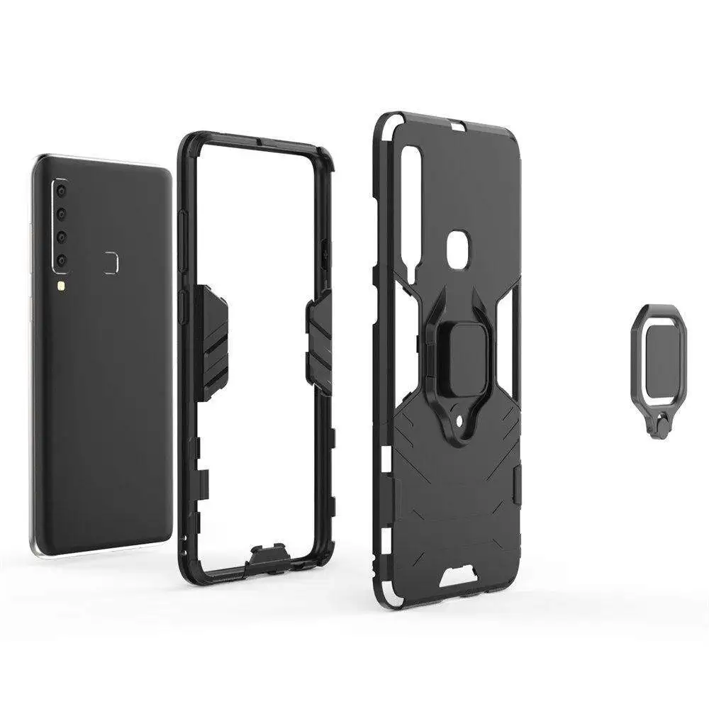 For Samung Galaxy A9 2018 Phone Case, Silicone TPU and Hard PC Cover Luxury Armor Shockproof Metal Ring Holder Casing