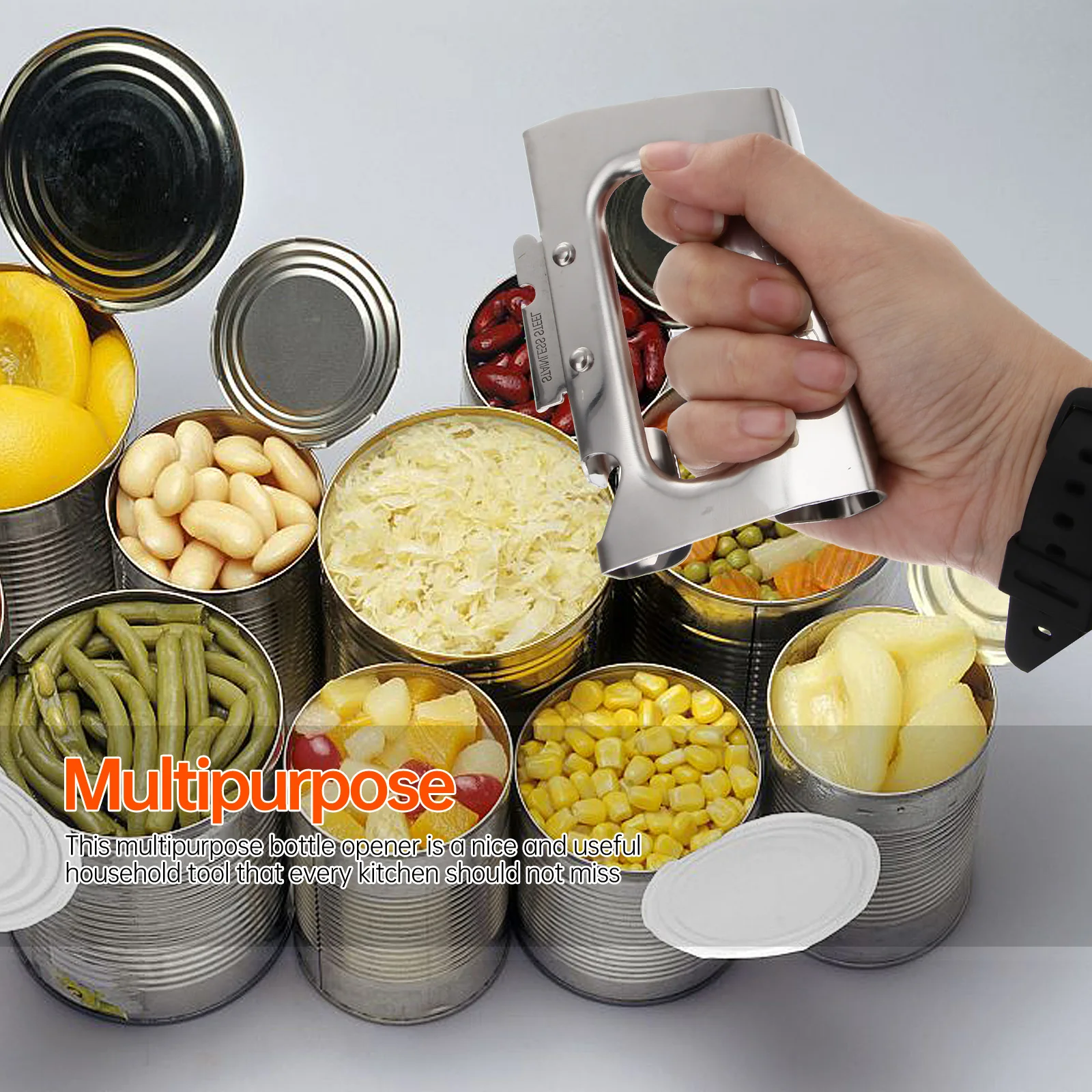 

Multifunctional Can Opener Stainless Steel Lightweight Portable Camping Hiking Kitchen Tool Bottle Beer Lid Remover Smooth Easy
