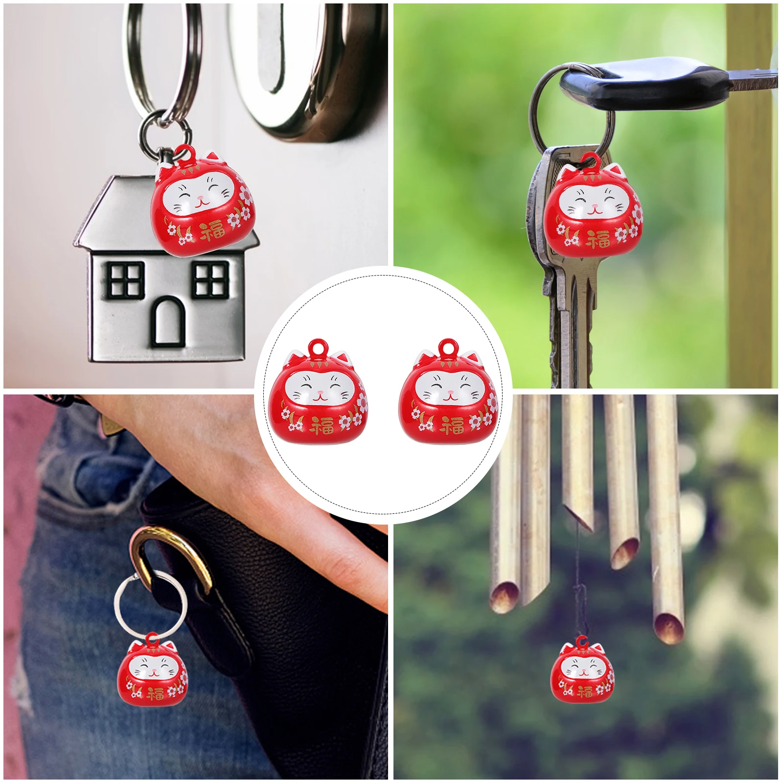 

2Pcs Lucky Cat Bell naments Adorable Keychain Decor Hanging Accessories Bright Color Fine Texture Christmas Gifts