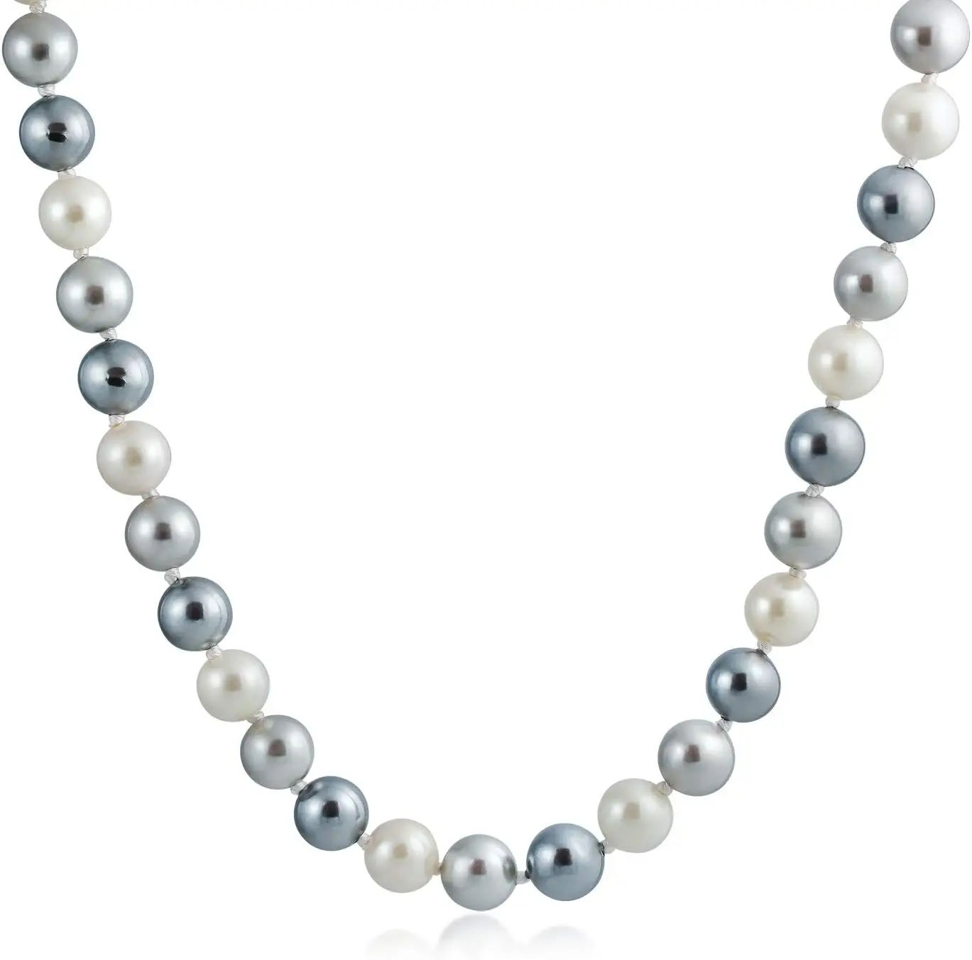 

Black, White Brown Grey Blue Multi-Color Strand Long 10MM Simulated Pearl Necklace for Women 18, 20 Inch