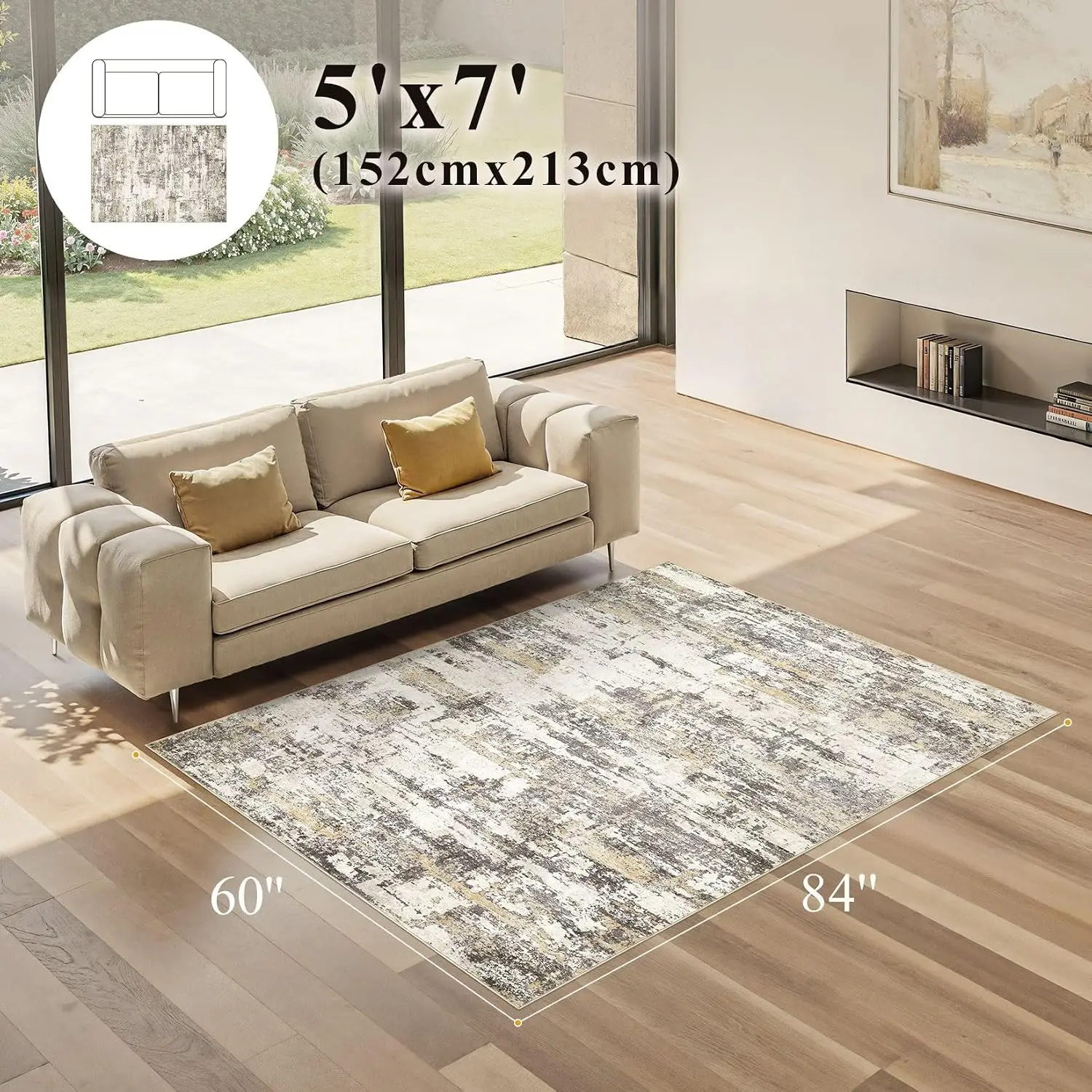 Gold Brown Neutral Modern Abstract Washable Non Slip Stain Resistant Carpet Room Decor For Home Living Room Bedroom Nursery