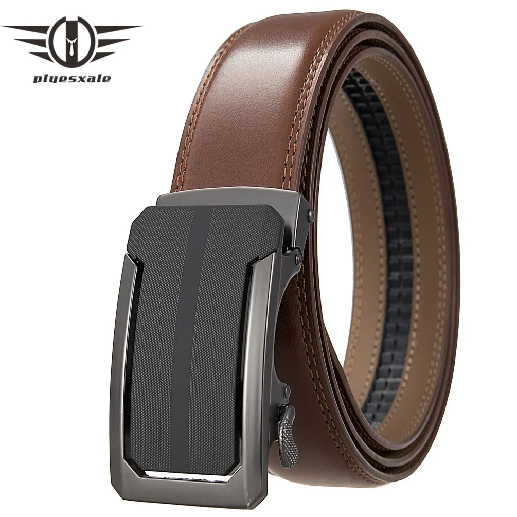 

Plyesxale New Trendy Black Men Belt Genuine Leather Luxury High Quality Men's Automatic Buckle Trouser Belt Casual Belts B1351