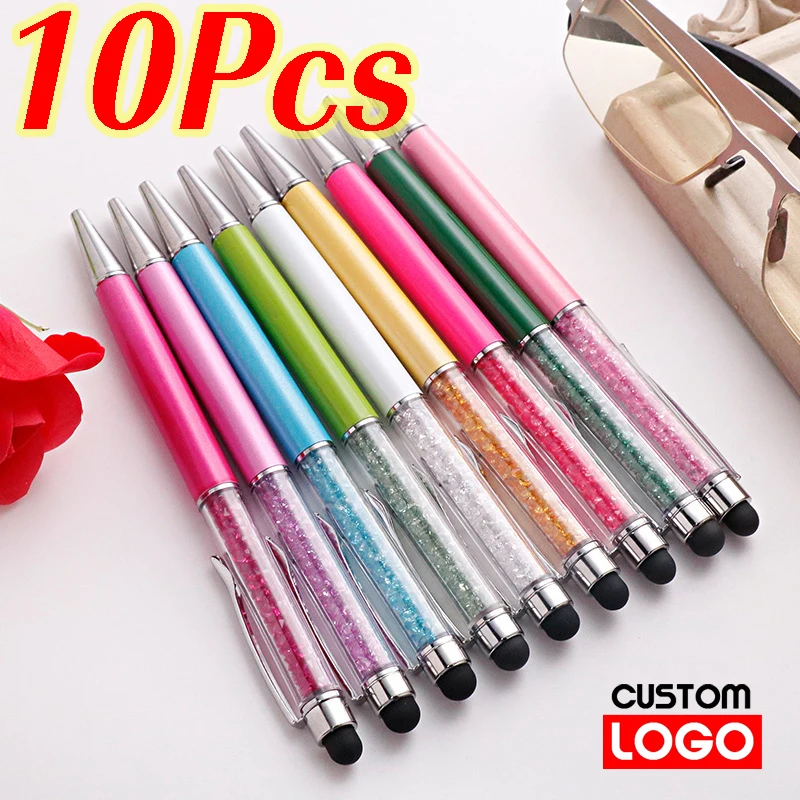 

10Pcs Custom LOGO Diamond Crystal Ballpoint Pen Personalized Engraving Name Touch Screen Pens School Gifts Advertising Metal Pen