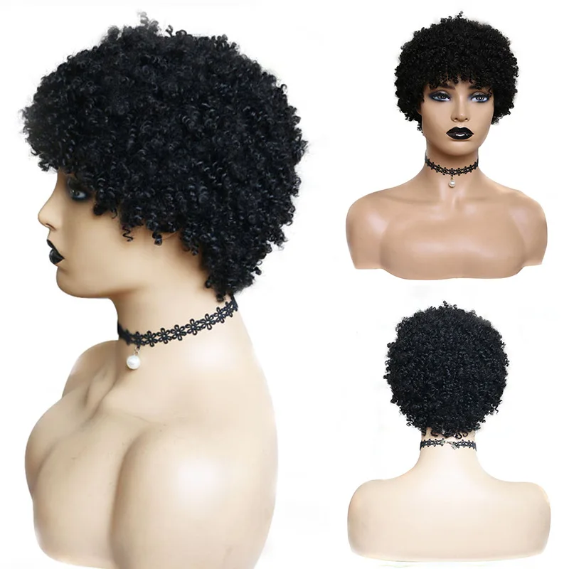 

Hot-selling European and American wigs female flat bangs tacos curly hair short high temperature silk headgear