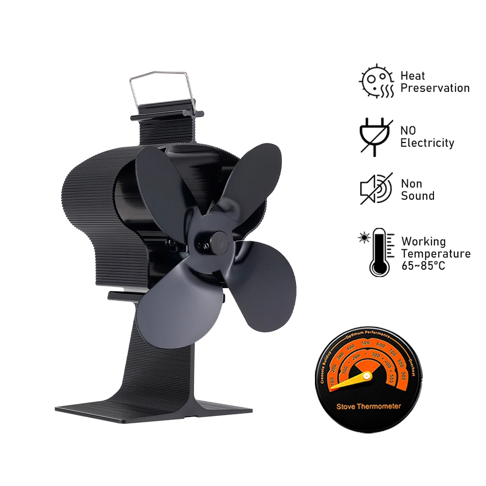 Fireplace Fan 4-leaf Standing Hot Air Stove Environmentally Efficient Friendly Quiet Fan Heat Distribution