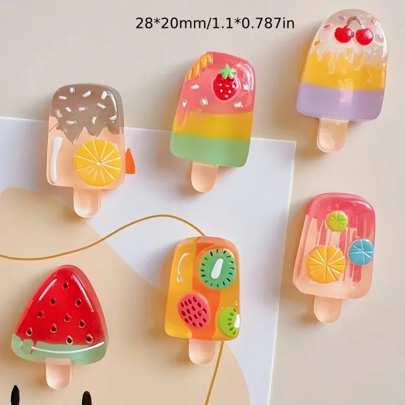 6pcs Fruit & Ice Cream Magnetic Fridge Magnets - Strawberry, Watermelon Designs for Kitchen Decor and DIY Projects