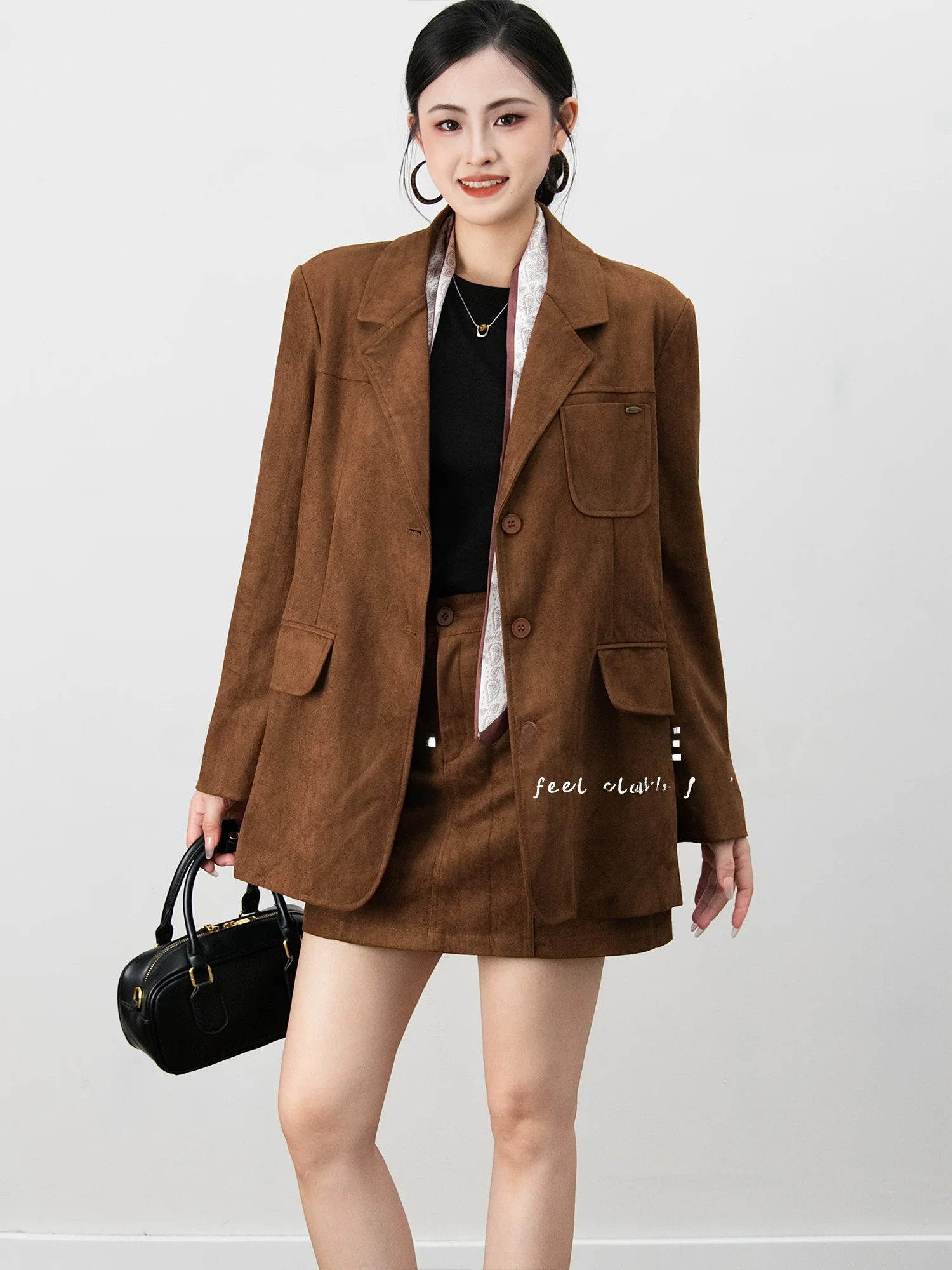 

Замшевый костюм в стиле ретро для женщин, весна-осень, новая юбка высокого качества, комплект из двух предметов, корейская модная рабочая одежда, orm