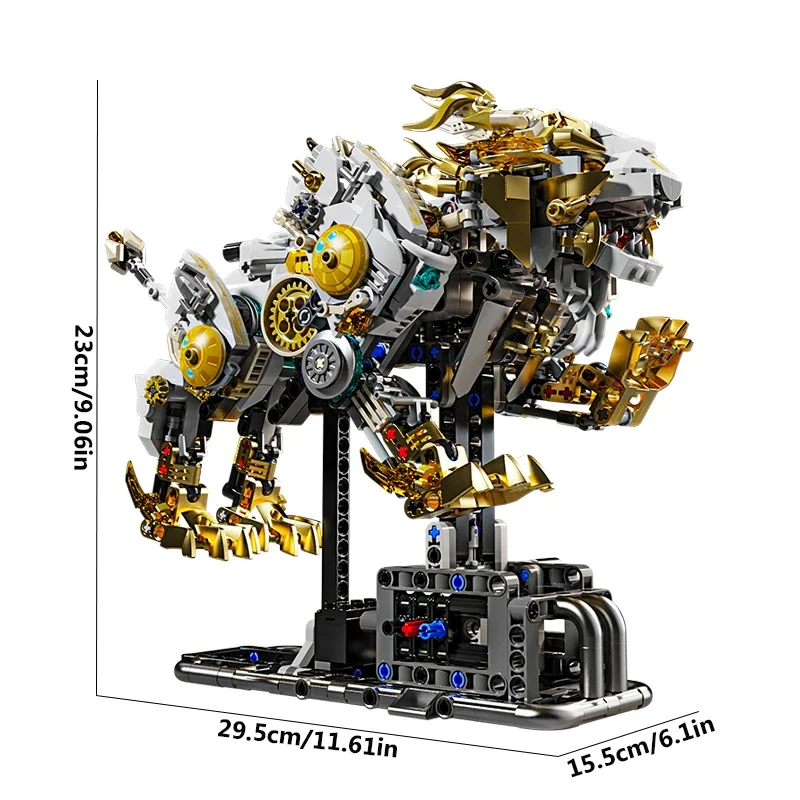 1073PCS Mechanical Lion with Lights Building Blocks Creative Fun Model Bricks Desktop Decoration Toys For Kids Holiday Gifts