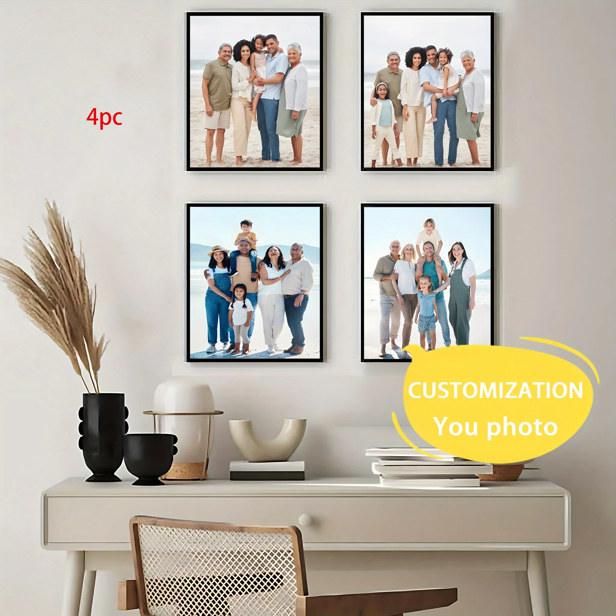 4-teiliges Set Individueller Leinwanddruck Personalisiertes Foto Geeignet für Familienleben Haustiere Landschaften Paare Hochzeiten Heim-Deko Poster Geschenke